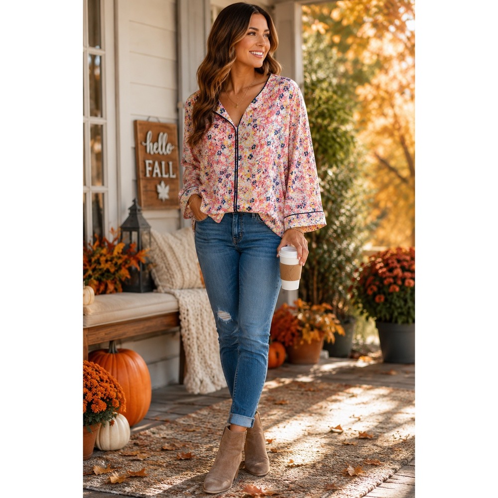 ModCloth Floral Blouse Women Extra Large Ditsy Cottagecore Retro Boho Tunic Top